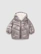 Gefütterte Babymädchen-Kapuzen-Steppjacke, Metallic Parma-1