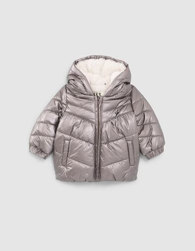 Gefütterte Babymädchen-Kapuzen-Steppjacke, Metallic Parma - IKKS