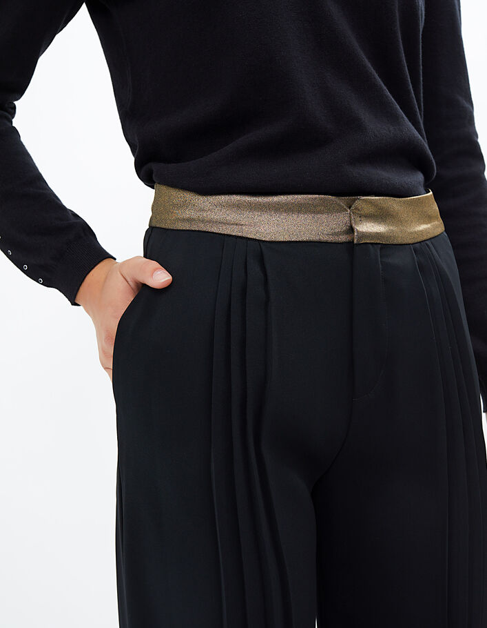 Pantalon noir large avec plis à ceinture dorée I.Code - IKKS