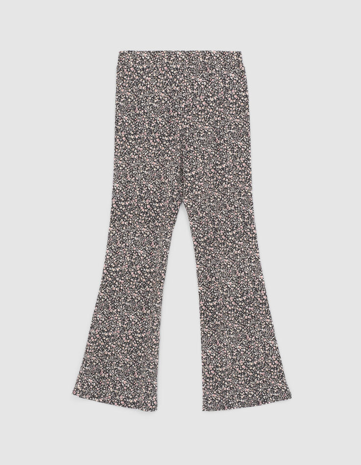 Pantalon flare noir &agrave; imprim&eacute; fleuri fille-3