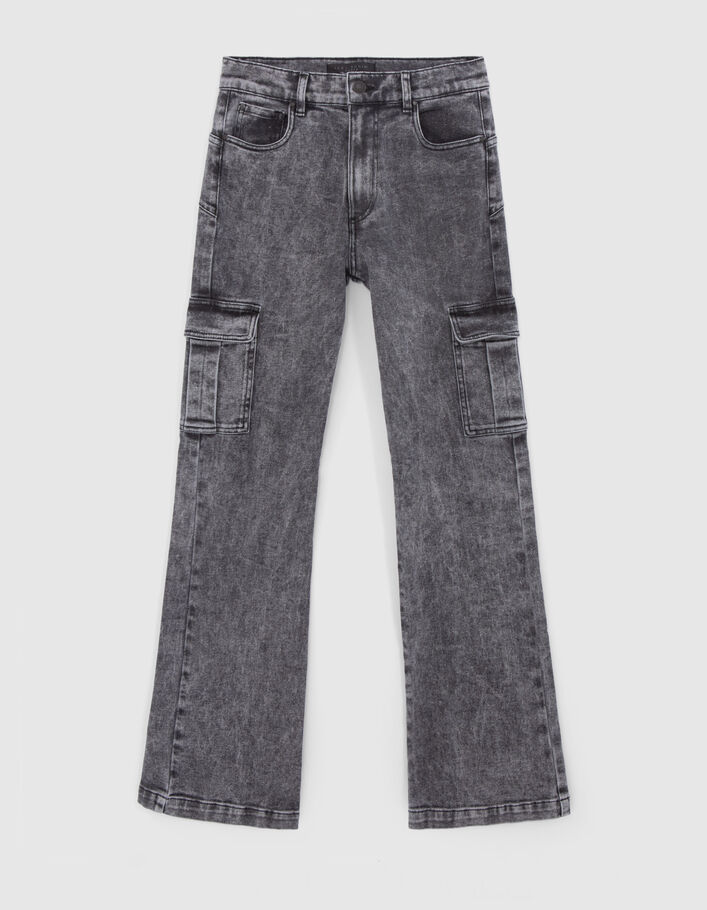 Ausgestellte schwarze Damen-Cargo-Jeans in Washed-Optik  - IKKS
