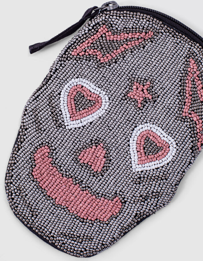 Bolso plata calavera bordada cuentas niña-5