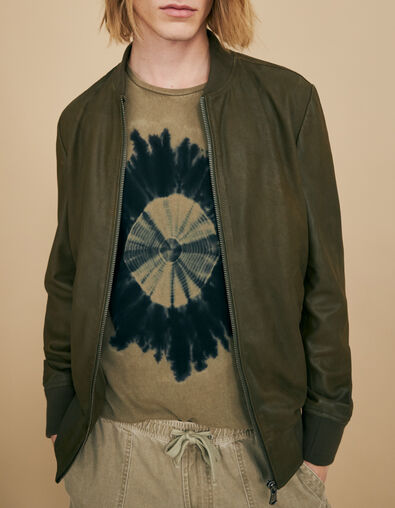 Blouson kaki en cuir velours Homme - IKKS