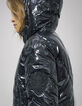 Women’s black vinyl hooded short padded jacket-4