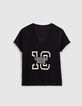 Camiseta negra lino mensaje mujer-6