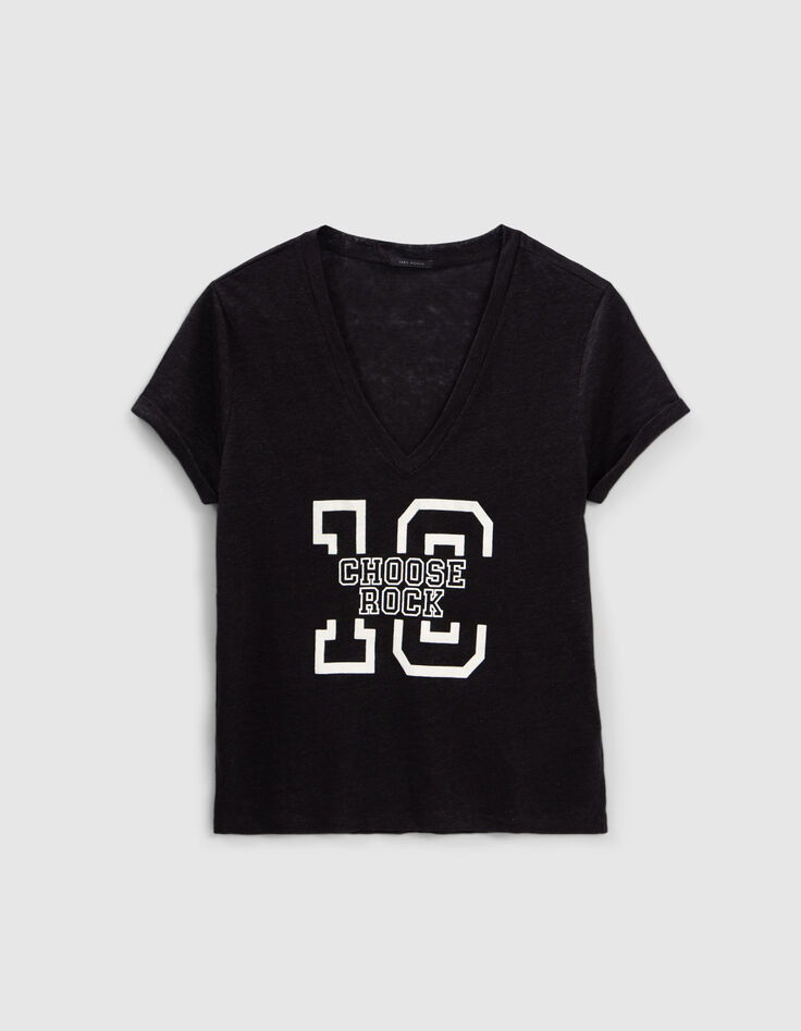 Camiseta negra lino mensaje mujer-6