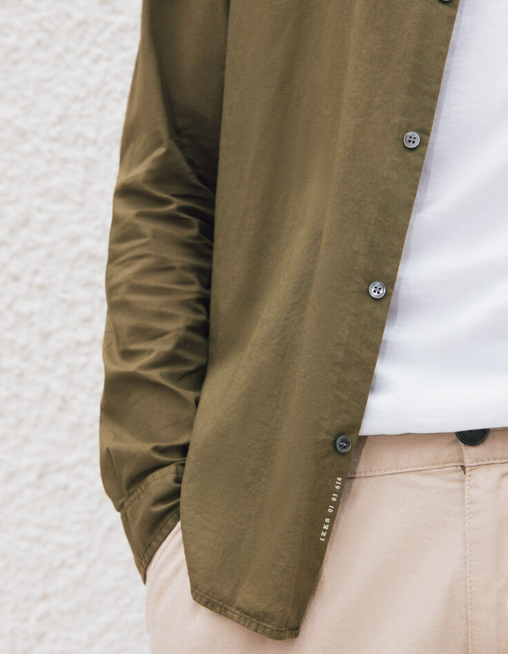 Men&rsquo;s khaki organic cotton voile SLIM shirt-5
