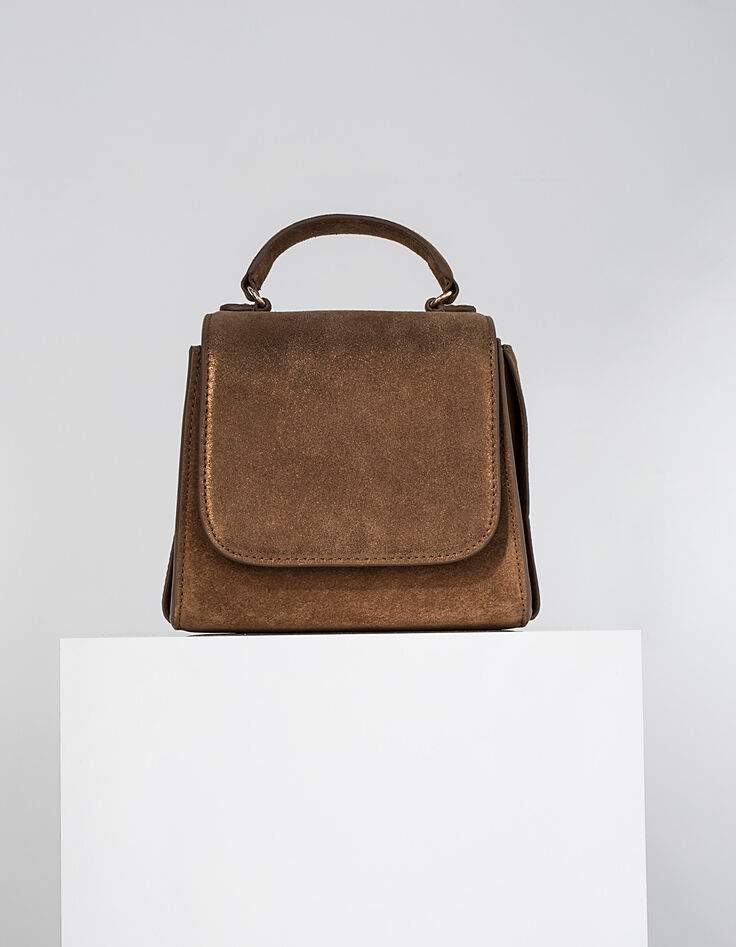 Cognacfarbene Trapeztasche aus Leder I.Code-6
