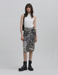 Falda negra fruncida estampado patchwork pa&ntilde;uelo Mujer-1