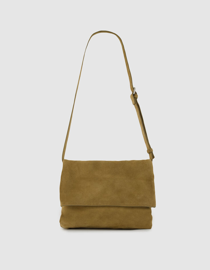 Messenger Tasche camel Leder Samt Damen-2
