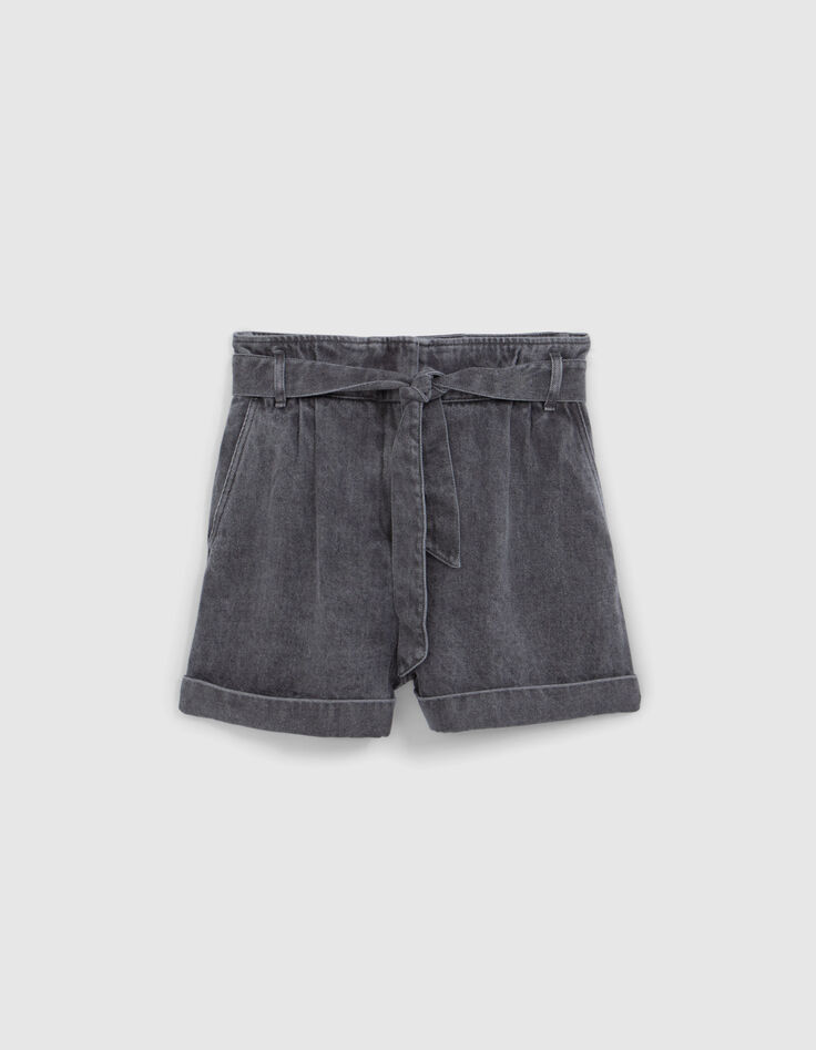 Short en jean gris Lyocell® ceinturé Femme-6