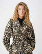 Trench long en jean marron &agrave; motif l&eacute;opard Femme-3