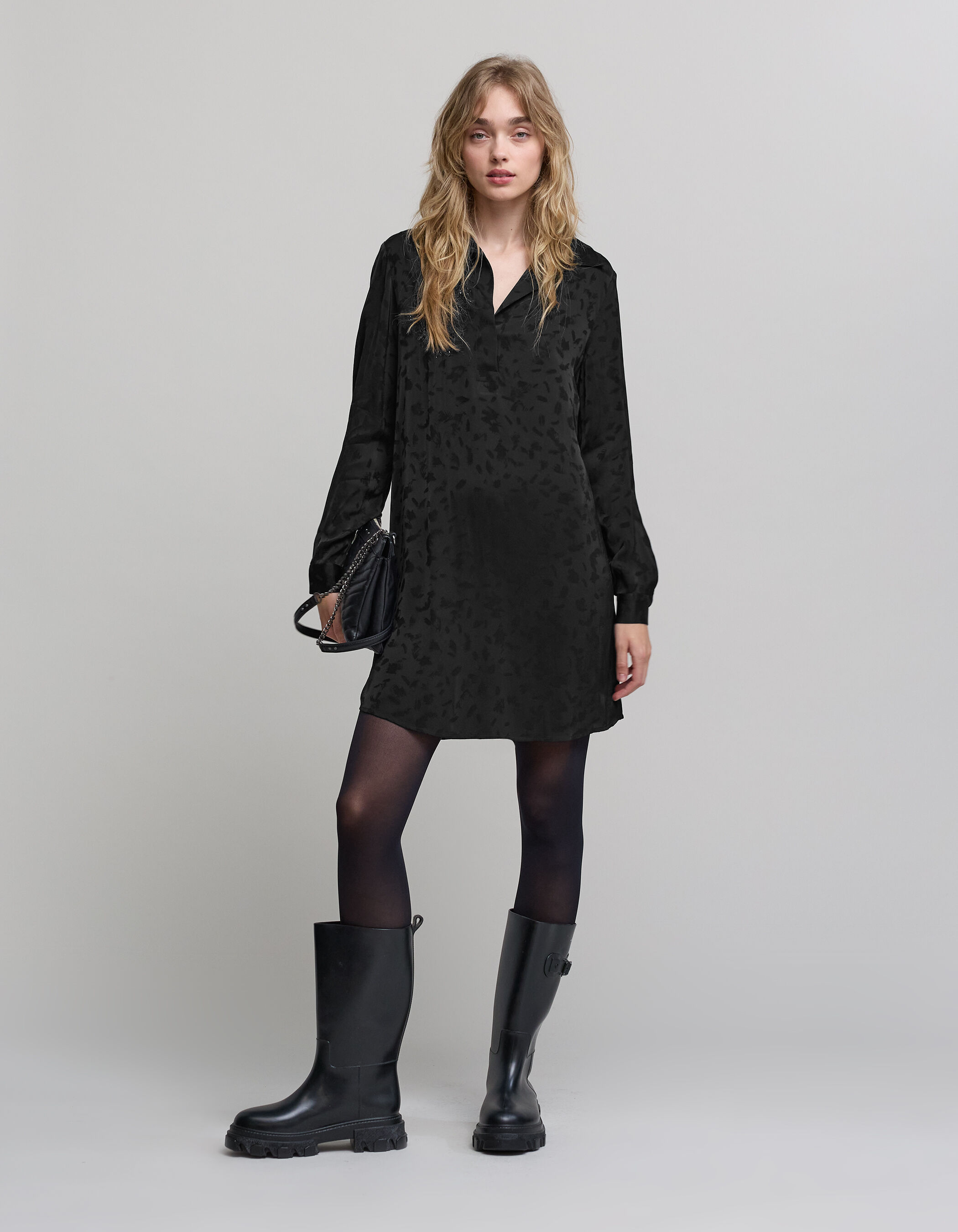 Robe noire jacquard motif arty broderies Femme IKKS