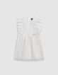 Ecru irisierendes Mädchenplisseekleid, Rüschen an Ärmeln-2