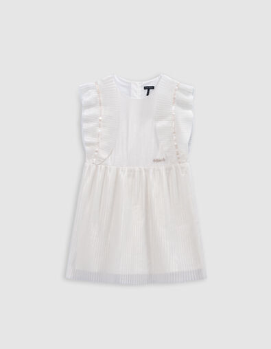 Vestido plisado crudo irisado volantes mangas ni&ntilde;a - IKKS