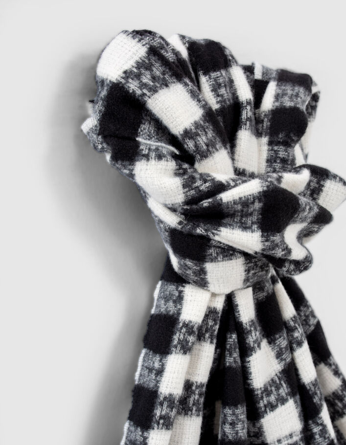 Girls’ black scarf with white check  - IKKS