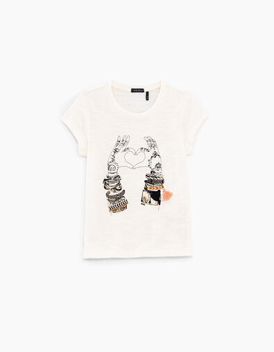 Girls’ ecru hand-heart T-shirt - IKKS