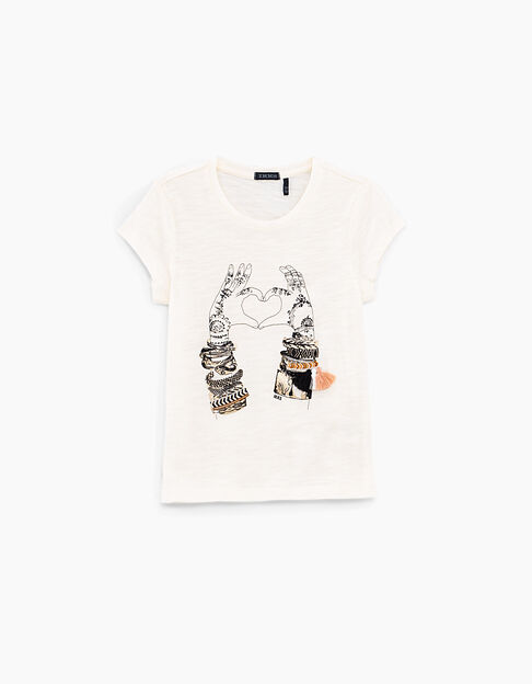 Cremeweißes Mädchen-T-Shirt mit Händemotiv