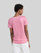 Tee-shirt soft rose maille lin paillet&eacute;e Femme-3
