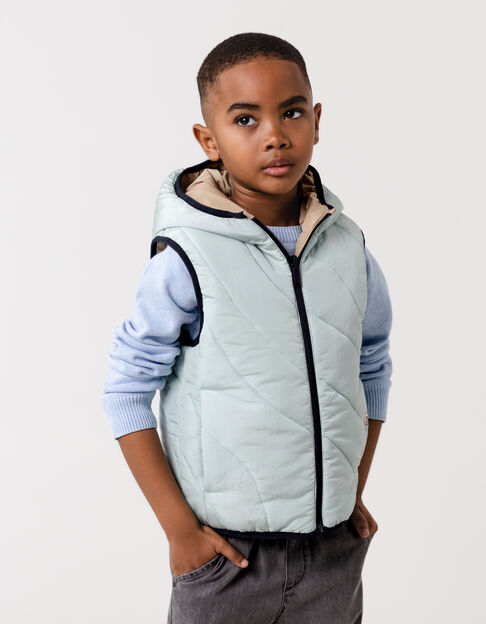 Reversible beige and water green padded jacket for boy - IKKS