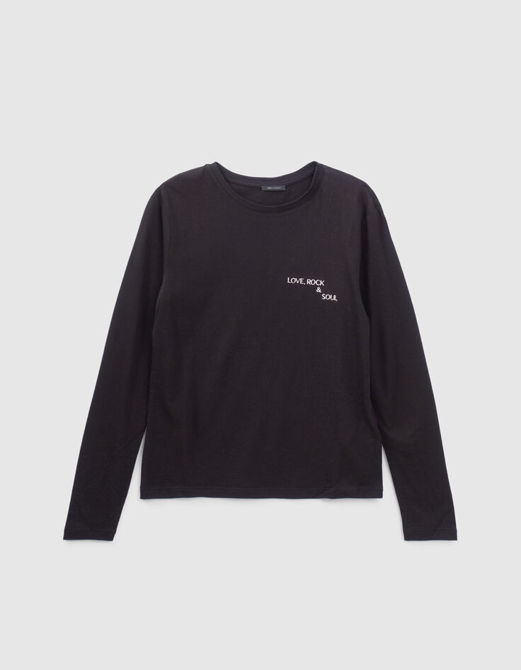 Camiseta negra mensaje bordado pecho mujer-5 Camiseta negra mensaje bordado pecho mujer-5
