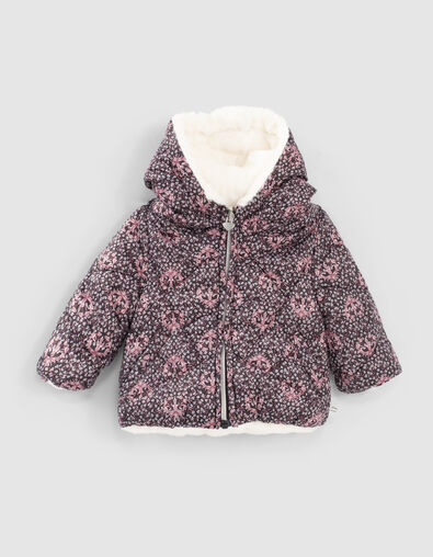 Baby girls’ black & lily/ecru reversible padded jacket - IKKS