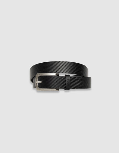 Ceinture noire cuir embossé rayures Homme - IKKS