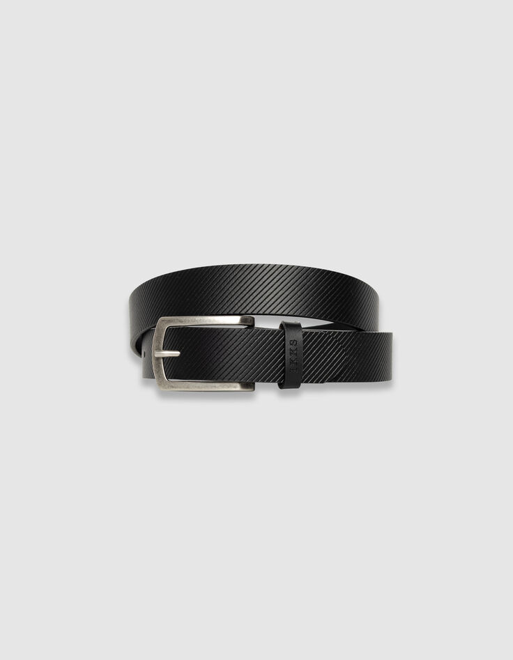 Ceinture noire cuir embossé rayures Homme-1
