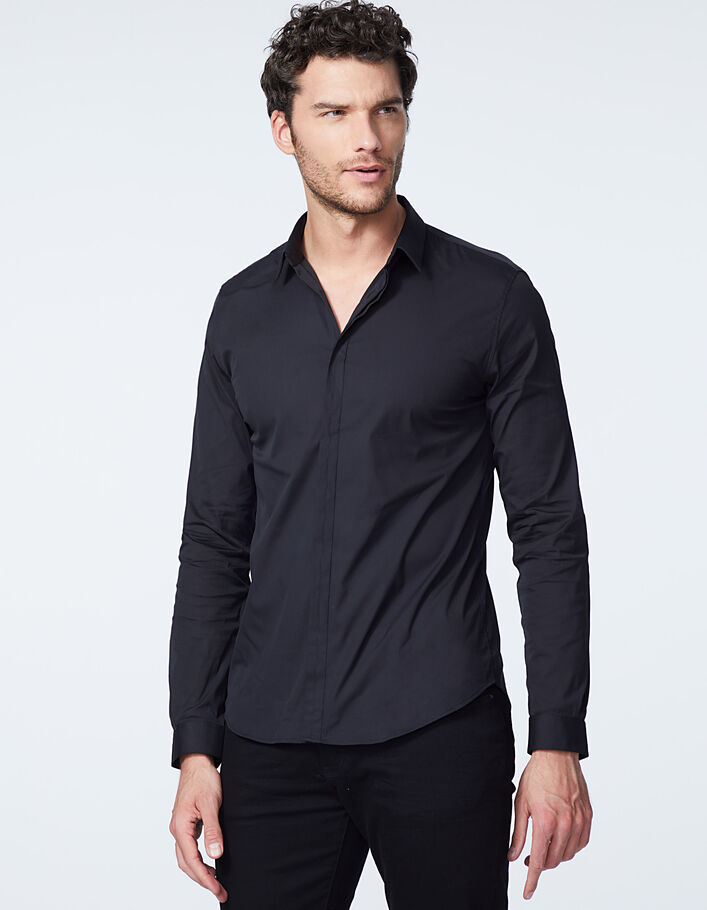 Men’s black SLIM shirt with hidden buttons