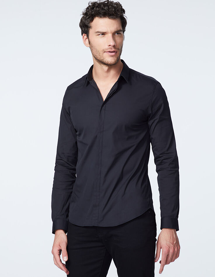 Men’s black SLIM shirt with hidden buttons-3
