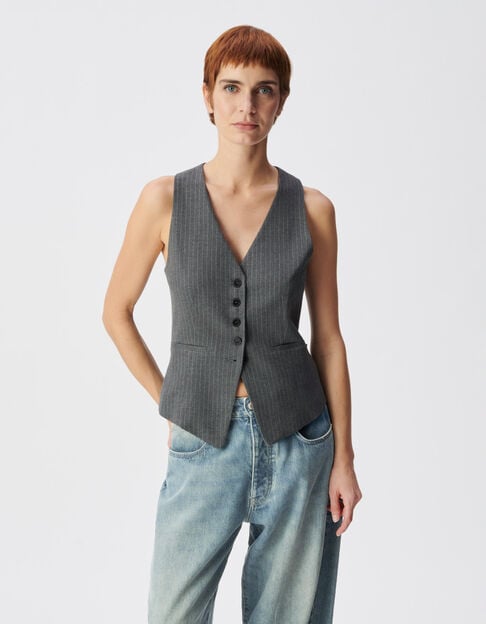 Gilet de costume sans manches gris rayures tennis Femme - IKKS