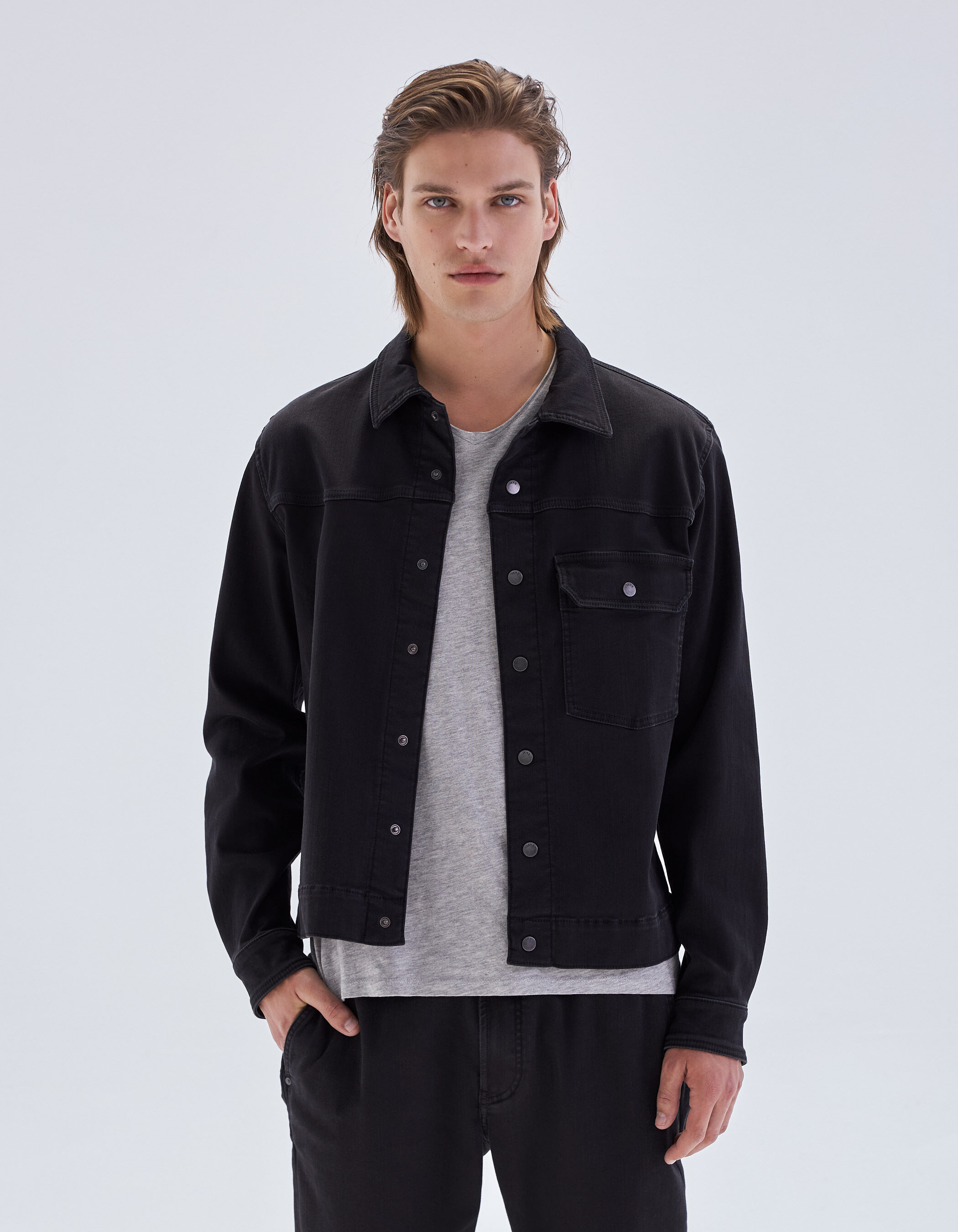 Men s black Fleece denim REGULAR overshirt