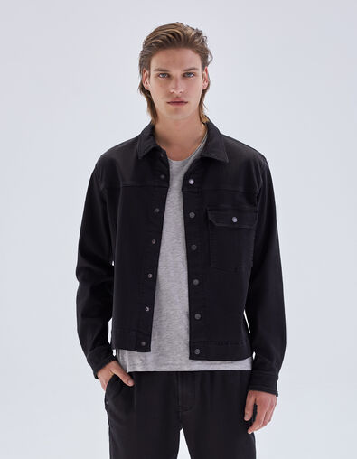 Schwarzes REGULAR-Herrenoberhemd aus Fleece-Denim - IKKS