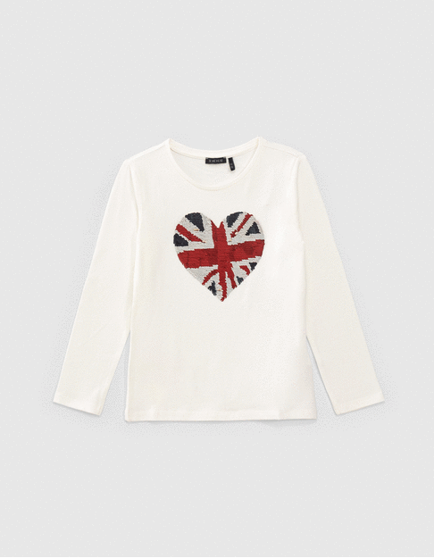Ecru T-shirt hart in omkeerbare lovertjes meisjes