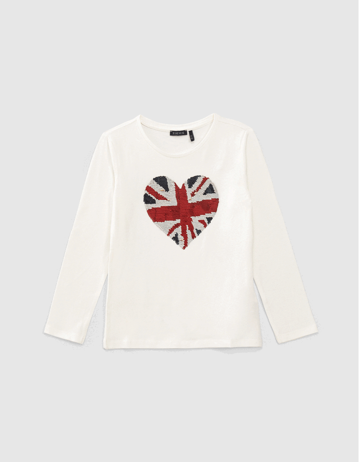 Girls' ecru reversible sequins Tshirt