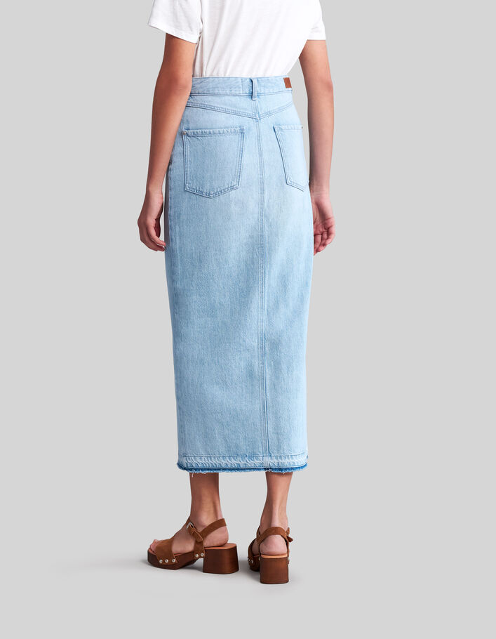 Hellblauer Damen-Jeans-Midirock aus Bio-Baumwolle - IKKS