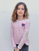 Tee-shirt rose à rayures pailletées et patch fille-1
