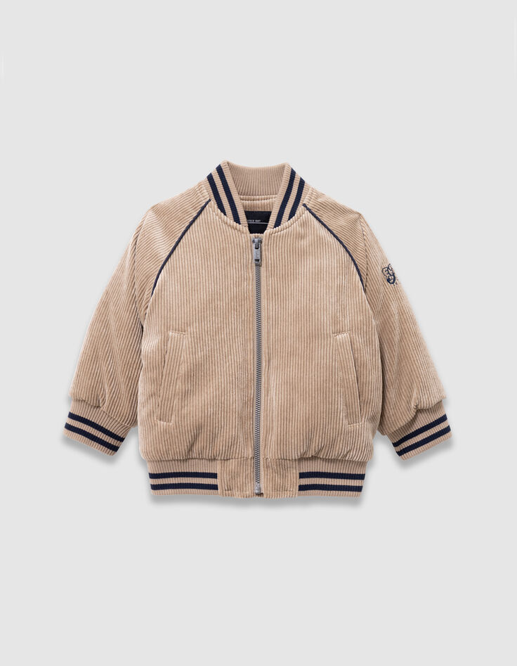 Boys’ beige corduroy varsity-style jacket-1