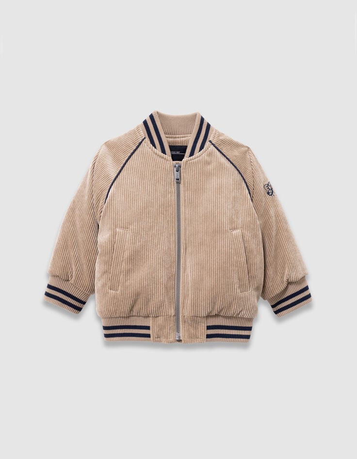 Boys’ beige corduroy varsity-style jacket-1 Boys’ beige corduroy varsity-style jacket-1