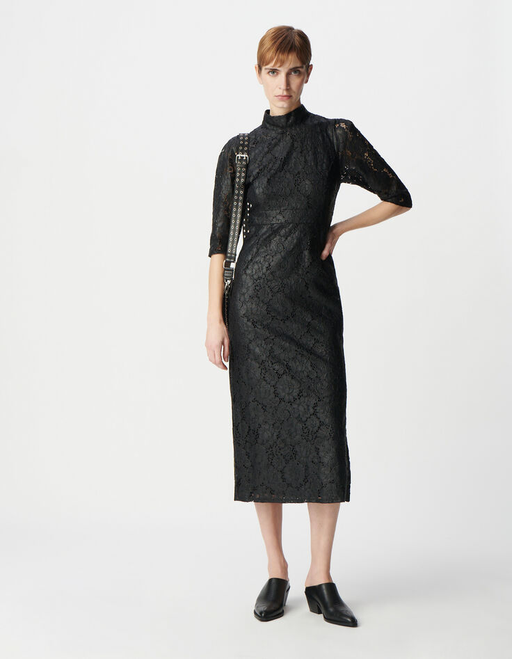 Dames midi-jurk van zwart gecoat kant-1