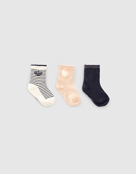 Socken, Marineblau, Weiß gestreift und Rosa, für Babymädchen 