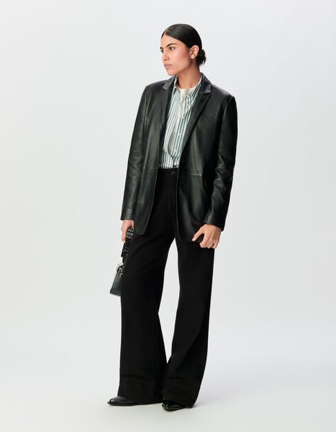 Women’s black leather oversized suit jacket - IKKS