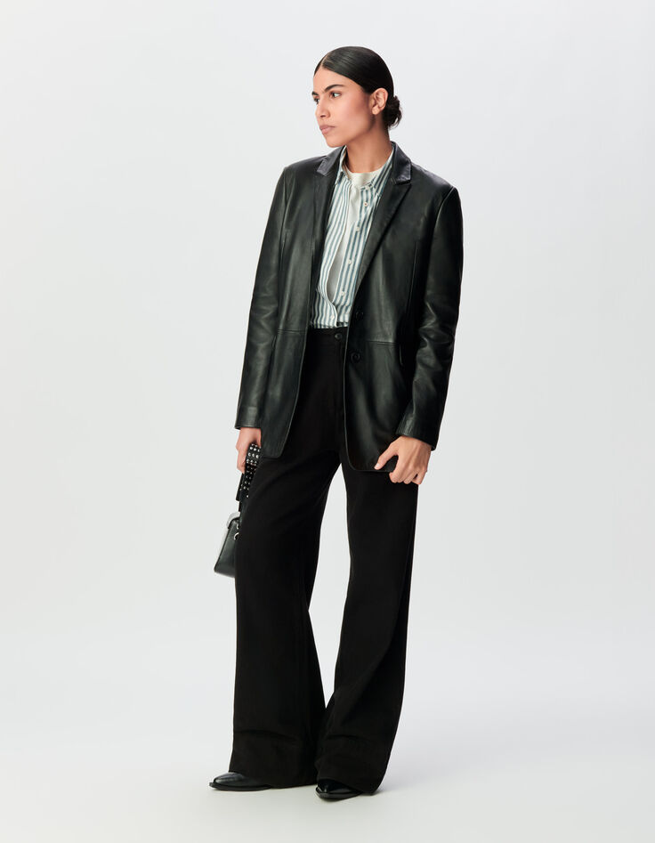 Schwarzer Oversize-Damenblazer Leder-1