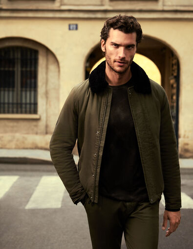 Men’s military khaki jacket with removable fur collar - IKKS