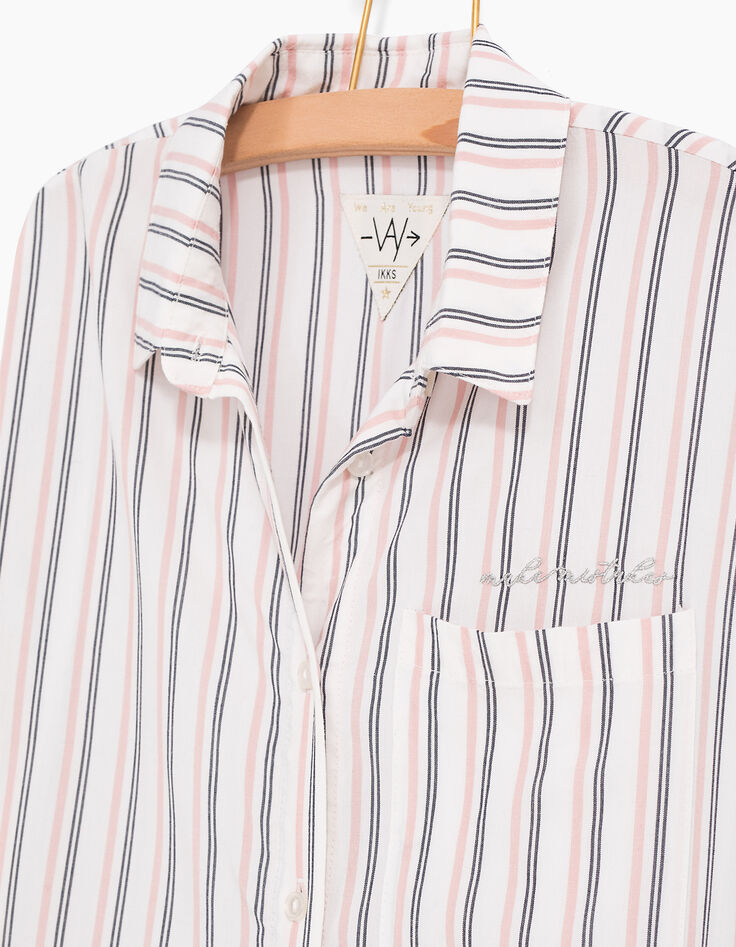 Chemise blanche à rayures marine et rose fille-4