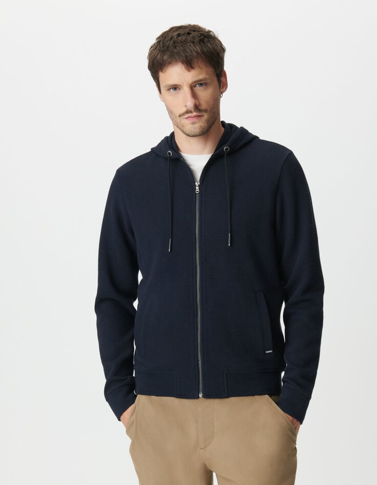 Cardigan marine coton bio maille Ottoman à capuche Homme-2 Cardigan marine coton bio maille Ottoman à capuche Homme-2