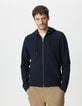 Cardigan marine coton bio maille Ottoman à capuche Homme-2 Cardigan marine coton bio maille Ottoman à capuche Homme-2