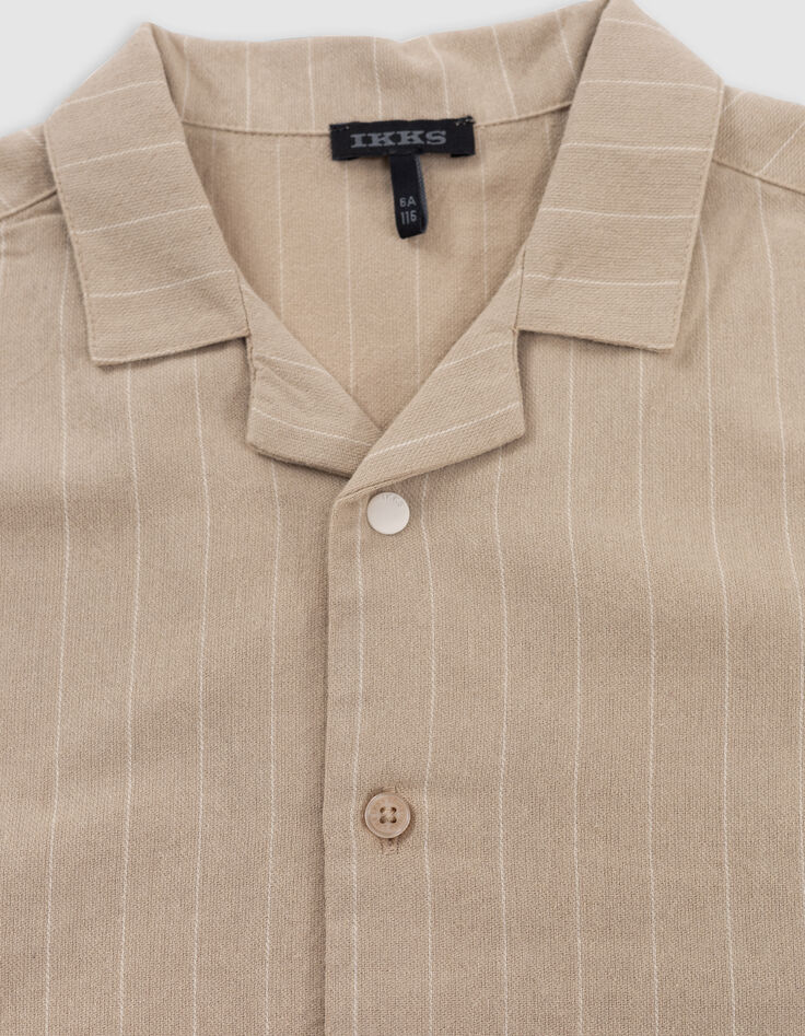 Chemise beige coton bio motifs rayures garçon-5