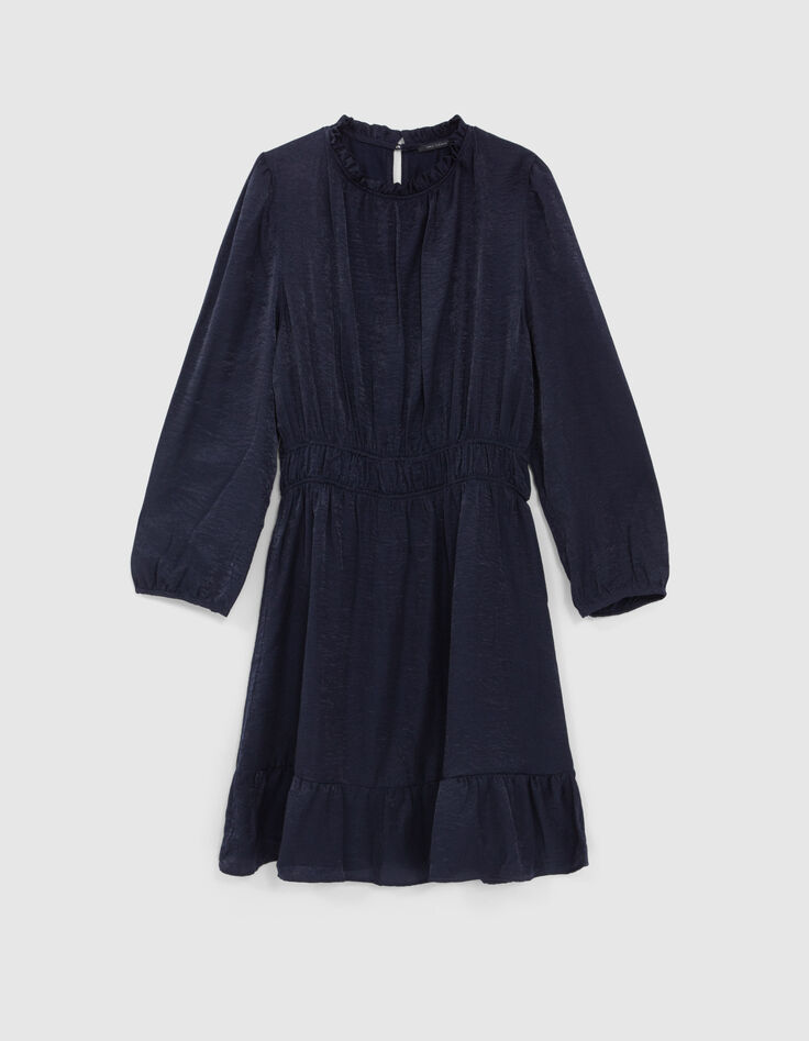 Geüpcyclede marineblauwe jurk met elastische taille Dames-6