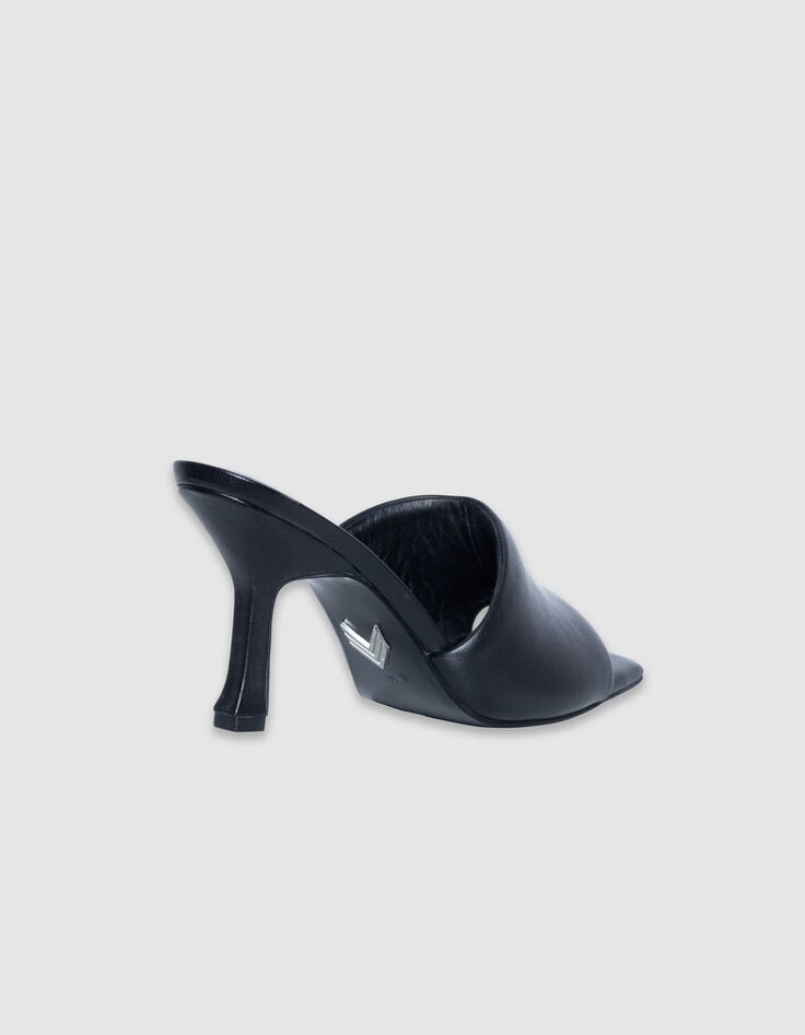 Mules &agrave; talon noires cuir puffer Femme-3